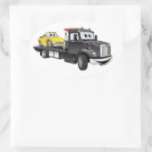 Black Tow Truck Flatbed Cartoon Ovale Sticker (Tas)