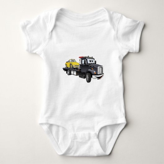 Black Tow Truck Flatbed Cartoon Romper (Voorkant)