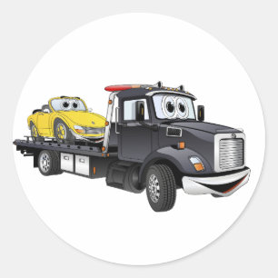 Black Tow Truck Flatbed Cartoon Ronde Sticker