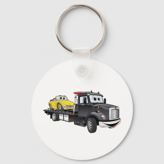 Black Tow Truck Flatbed Cartoon Sleutelhanger (Voorkant)