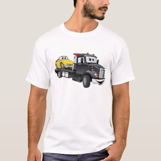 Black Tow Truck Flatbed Cartoon T-shirt (Voorkant)