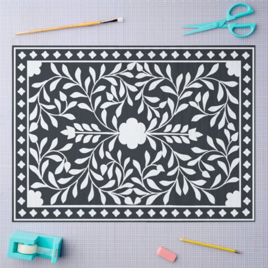 Black Traditional Bone Inlay Decoupage Paper Tissuepapier (Craft)