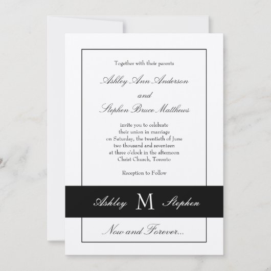 Black Traditional Wedding Invitation | Monogram Kaart (Voorkant)