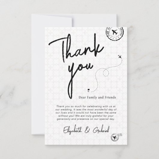 Black Travel Bestemming Bruiloft Dank u kaart (Voorkant)
