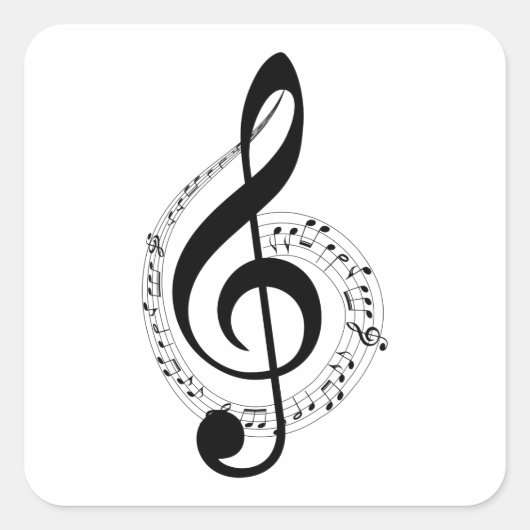 Black Treble Clef Muzieknoten Musician Band Black Vierkante Sticker (Voorkant)