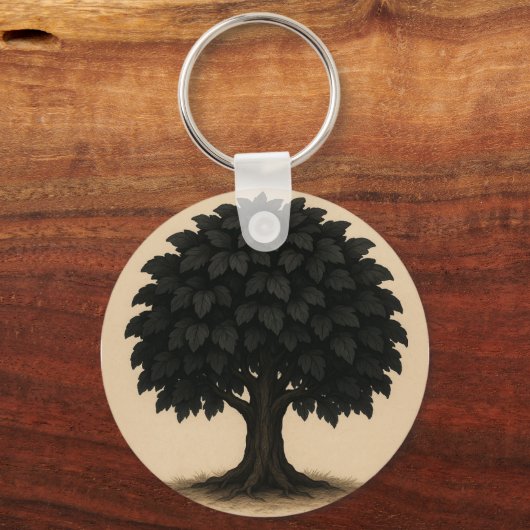 Black Tree Necklace – Minimal Nature Pendant Sleutelhanger (Achterkant)