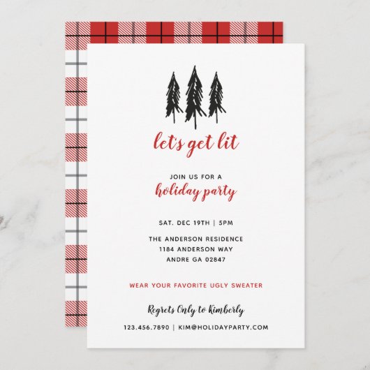 Black Tree Red Flannel Pset Pattern-feestdag Kaart (Voorkant / Achterkant)