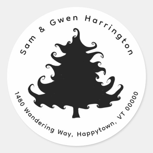 Black Tree Retour Adres Ronde Envelop Afdichtingen Ronde Sticker (Voorkant)