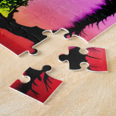 Black Tree Silhouetten met kleurrijke Sky Backdrop Legpuzzel (Zijkant)