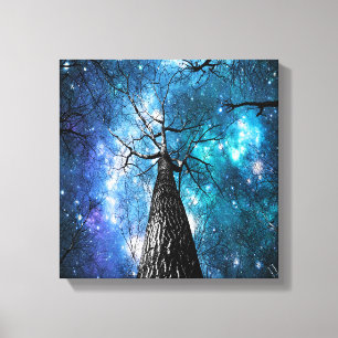 Black Trees Violet Blauwgroen ruimte Canvas Afdruk
