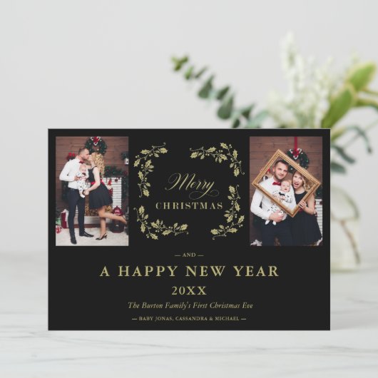Black Trend Elegant Chic Kerstmis 2 Fotoserie Feestdagenkaart (Staand voorkant)