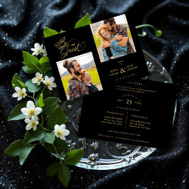 Black Trendy 2 Photos Fake Golden Kaart