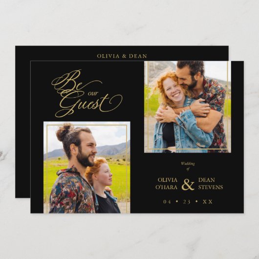 Black Trendy 2 Photos Fake Golden Kaart (Voorkant / Achterkant)