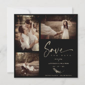 Black Trendy Branches Wedding Save Date 3 Photos (Voorkant)