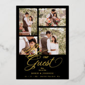 Black Trendy Collage 4 Photos Luxury Script  Folie Uitnodiging (Voorkant)