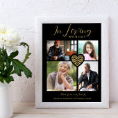 Black Trendy Collage 4 Photos Modern Heart Wedding Poster