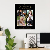 Black Trendy Collage 4 Photos Modern Heart Wedding Poster (Thuiskantoor)