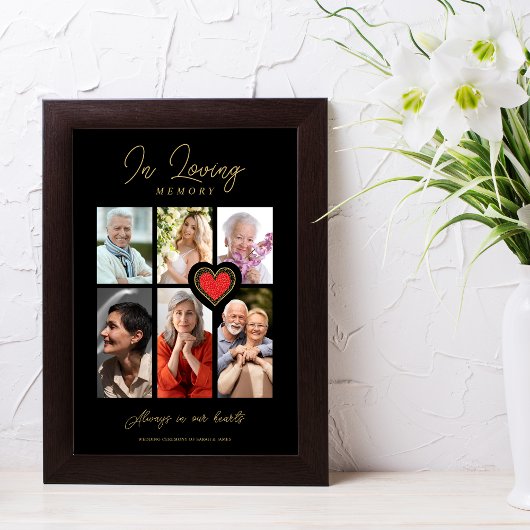 Black Trendy Collage 6 Foto's Modern Red Heart Poster