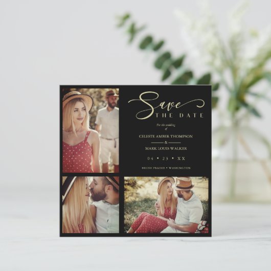 Black Trendy Collage Wedding 3 Photos (Staand voorkant)