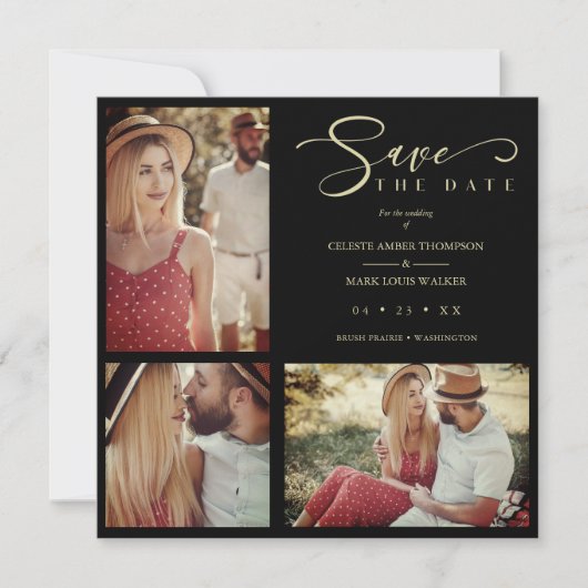 Black Trendy Collage Wedding 3 Photos (Voorkant)