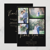 Black Trendy Collage Wedding 4 Foto's Bedankkaart (Voorkant / Achterkant)