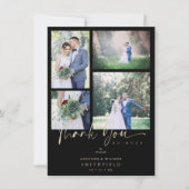 Black Trendy Collage Wedding 4 Foto's Bedankkaart (Voorkant)