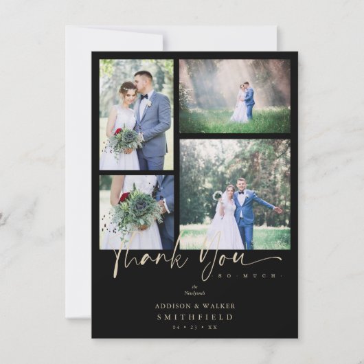 Black Trendy Collage Wedding 4 Foto's Bedankkaart (Voorkant)
