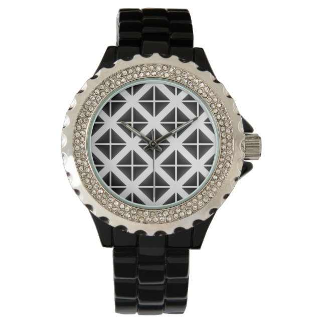 Black Trendy Triangle Pattern Horloge (Voorkant)