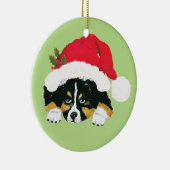 Black Tri Aussie-kerstpuppy Keramisch Ornament (Rechts)