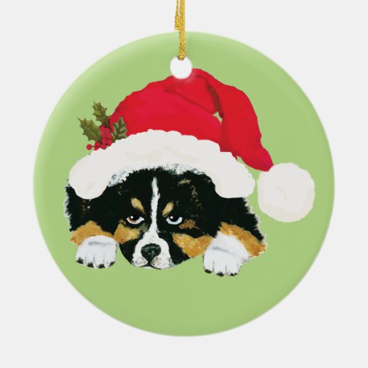 Black Tri Aussie-kerstpuppy Keramisch Ornament (Achterkant)