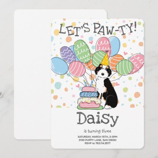 Black Tri Aussiedoodle Uitnodiging voor verjaardag (Voorkant / Achterkant)