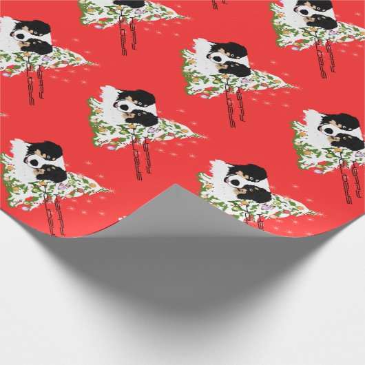 Black Tri Australian Shepherd kerstrap Cadeaupapier (Hoek)