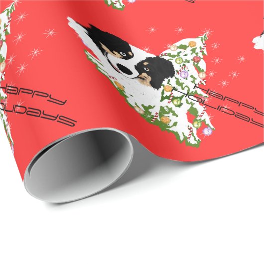 Black Tri Australian Shepherd kerstrap Cadeaupapier (Rol Hoek)