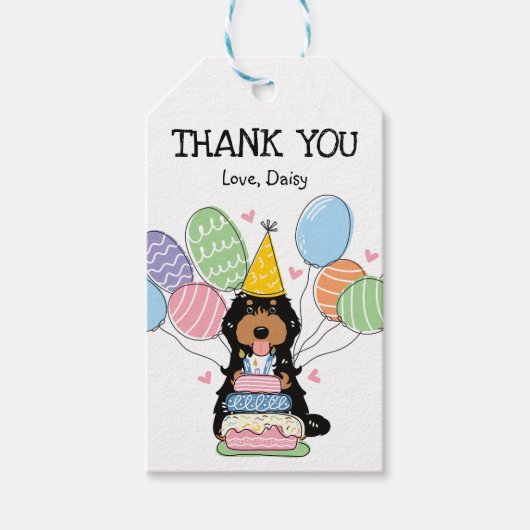 Black Tri Cockapoo Cavapoo Verjaardagsfeestje Favo Cadeaulabel (Voorkant)