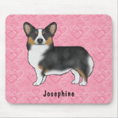 Black Tri Pembroke Welsh Corgi Hearts met naam Muismat (Voorkant)