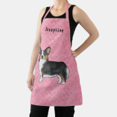 Black Tri Pembroke Welsh Corgi Hearts met naam Schort (Insitu)