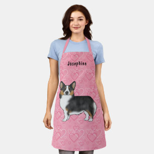 Black Tri Pembroke Welsh Corgi Hearts met naam Schort