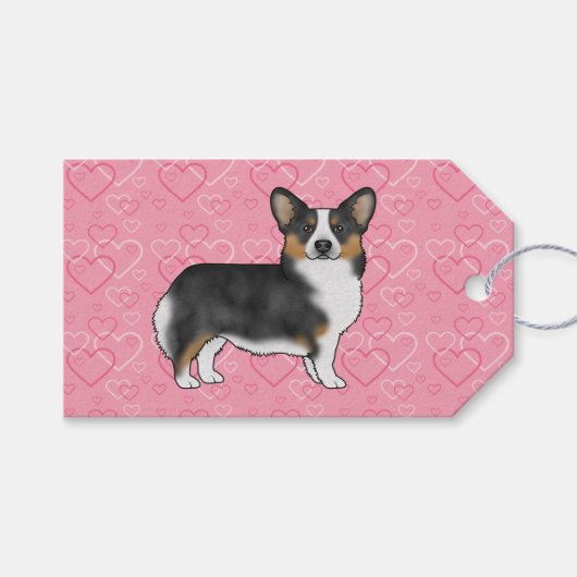 Black Tri Pembroke Welsh Corgi Love Hearts Pink Cadeaulabel (Voorkant (Horizontaal))