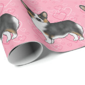 Black Tri Pembroke Welsh Corgi Love Hearts Pink Cadeaupapier (Rol Hoek)