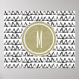 Black Triangles Gold Glitter Monogram Poster