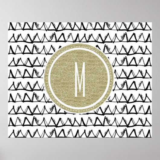 Black Triangles Gold Glitter Monogram Poster (Voorkant)