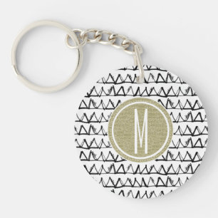 Black Triangles Gold Glitter Monogram Sleutelhanger