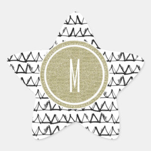 Black Triangles Gold Glitter Monogram Ster Sticker