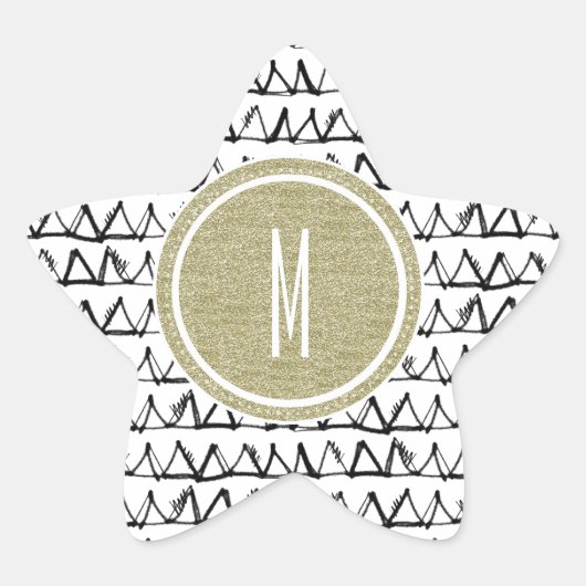Black Triangles Gold Glitter Monogram Ster Sticker (Voorkant)