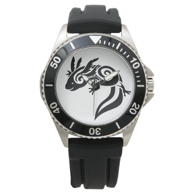 Black Tribal Axolotl Mexicaanse salamander Horloge (Voorkant)