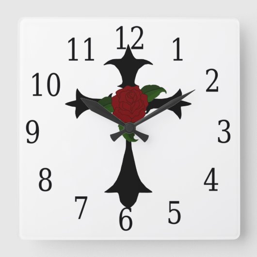 Black Tribal Cross Square Clock Vierkante Klok (Voorkant)