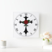 Black Tribal Cross Square Roman Nummerklok Vierkante Klok (Huis)