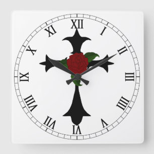 Black Tribal Cross Square Roman Nummerklok Vierkante Klok