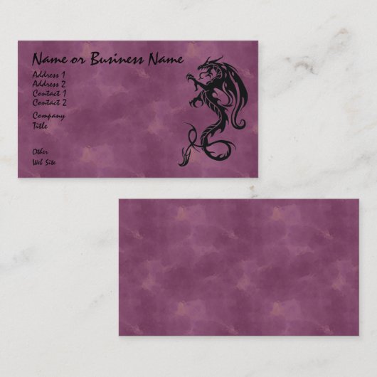 Black Tribal Dragon op het Rode Visitekaartje (Voorkant / Achterkant)
