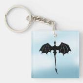 Black Tribal Flight Dragon Fantasy Blue Sky Sleutelhanger (Voorkant)